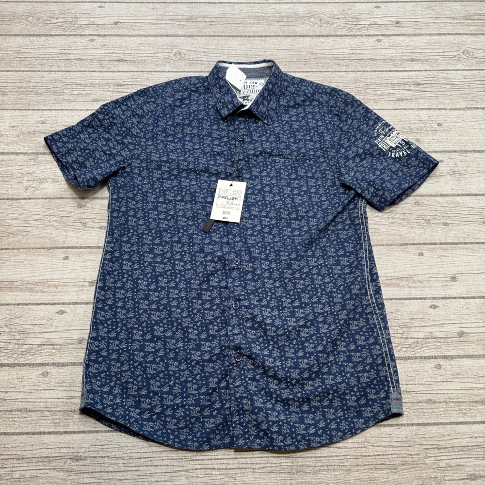 NEW Projek Raw Shirt Men's Small Blue Floral Short Sleeve Button Down Vintage